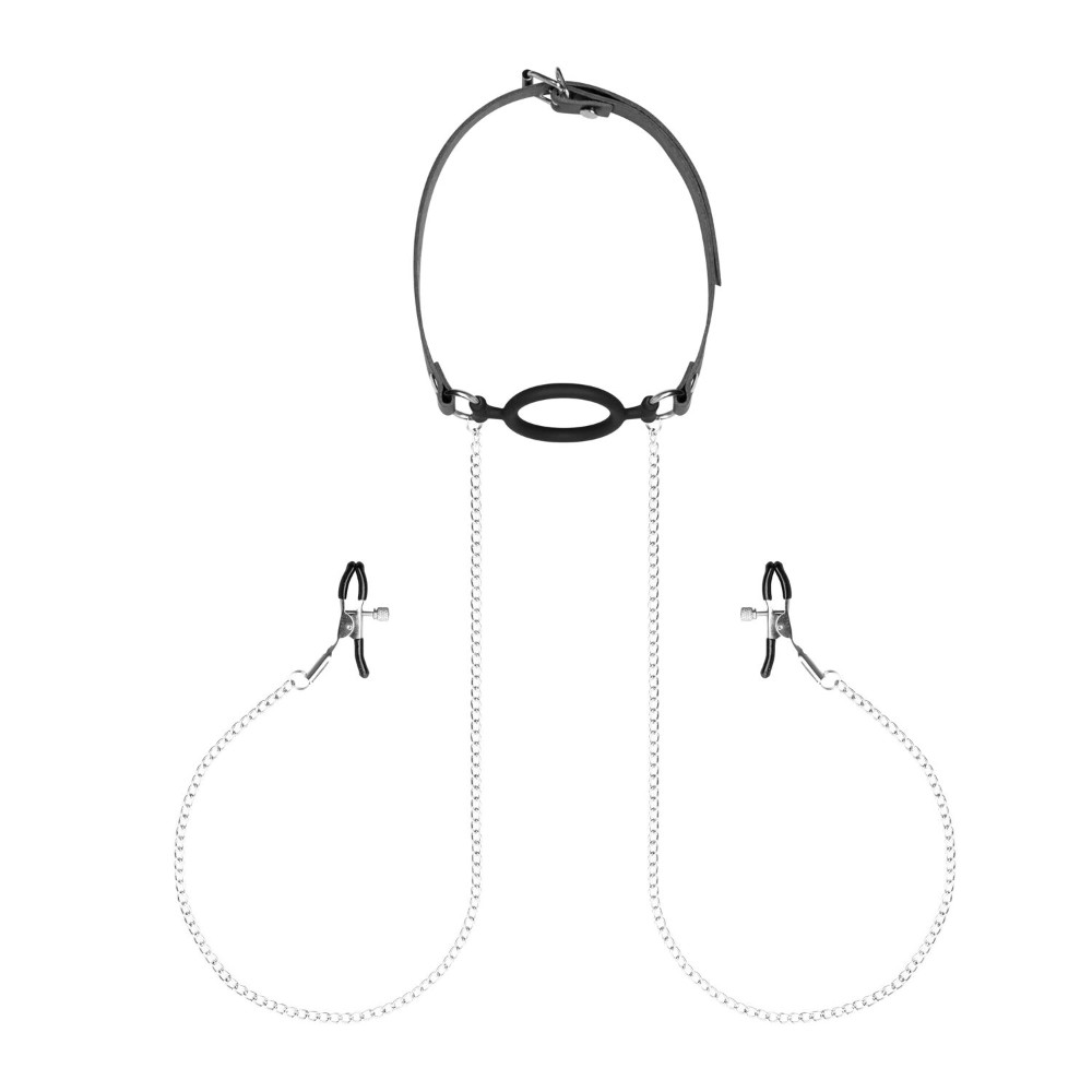 Затискачі з кляпом для сосків  Bedroom Fantasies: Nipple Clamps & Silicone Gag Ring - зображення 1