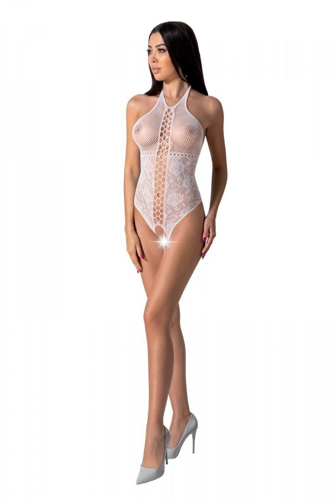 Бодістокінг з імітацією корсетної шнурівки Passion BS094 One Size, white, квітковий візерунок, з дос - зображення 1