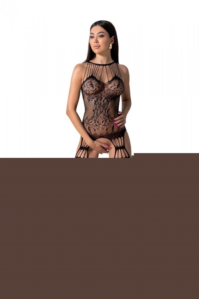 Бодістокінг з безліччю бретелей Passion BS095 One Size, black, імітація пояса та панчіх, з доступом - зображення 1