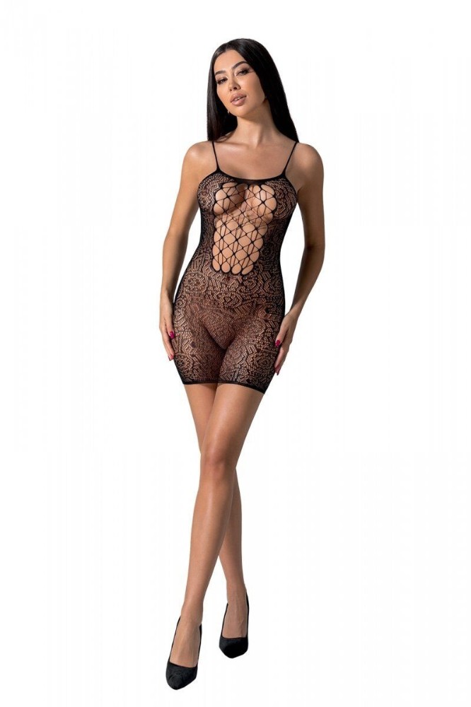 Ажурна мінісукня на тонких бретелях Passion BS096 One Size, black, плетіння на грудях - зображення 1