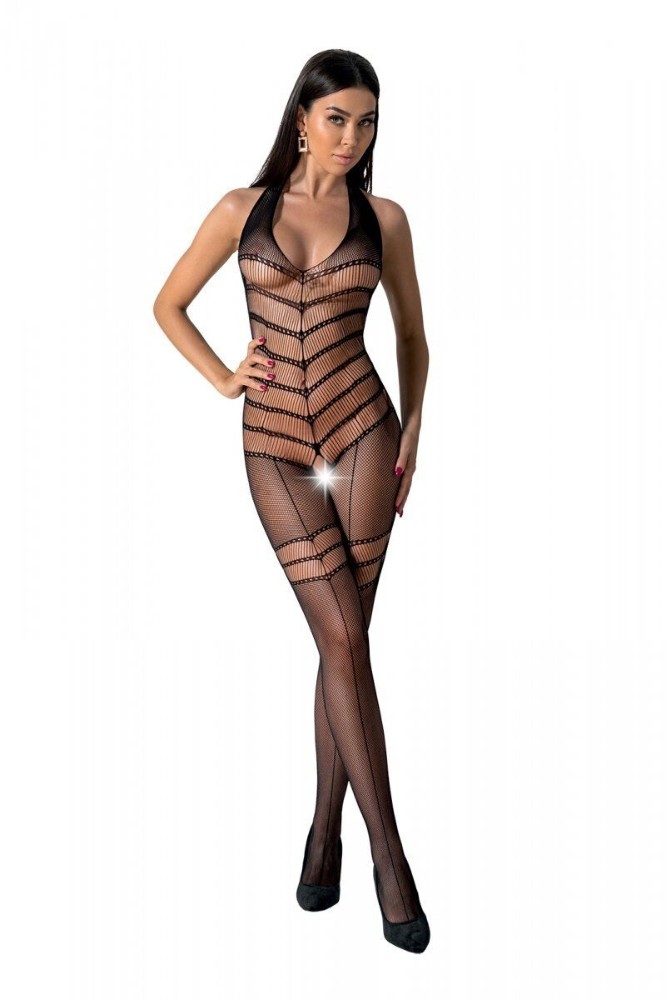 Бодістокінг з плетінням на животику Passion BS100 One Size, black, декоративний шов, з доступом - зображення 1