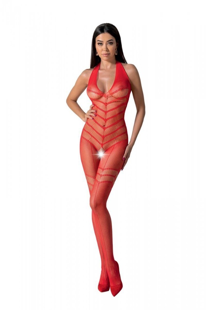 Бодістокінг з плетінням на животику Passion BS100 One Size, red, декоративний шов, з доступом - зображення 1