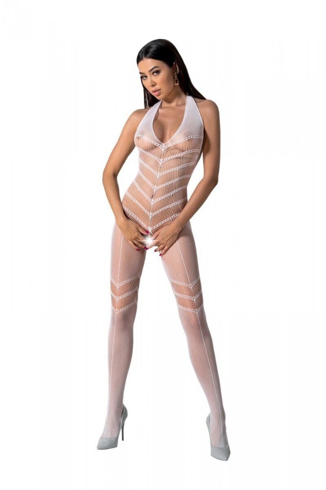 Бодістокінг з плетінням на животику Passion BS100 One Size, white, декоративний шов, з доступом - зображення 1