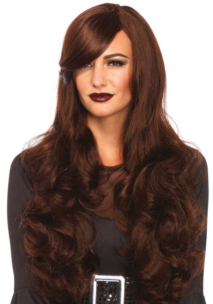 Хвиляста перука з косим чубчиком Leg Avenue Long Wavy Wig 68 см, коричнева - зображення 1