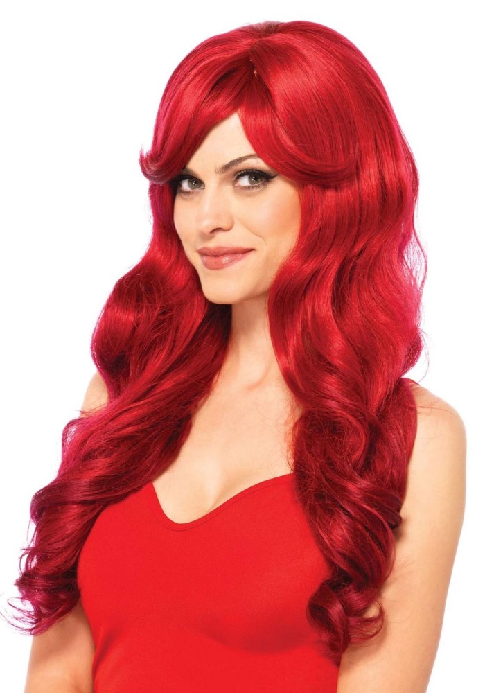 Хвиляста перука з косим чубчиком Leg Avenue Long Wavy Wig 68 см, червона - зображення 1