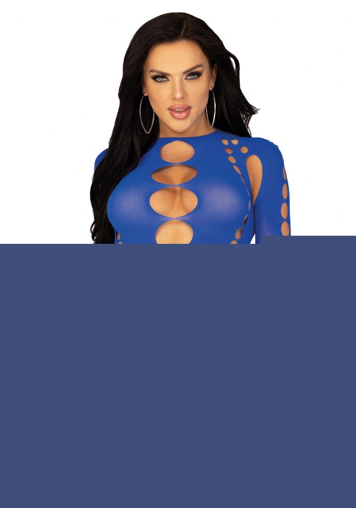 Комплект безшовної білизни Leg Avenue Long sleeve crop top & string Royal Blue One Size, топ, стрінги - зображення 1
