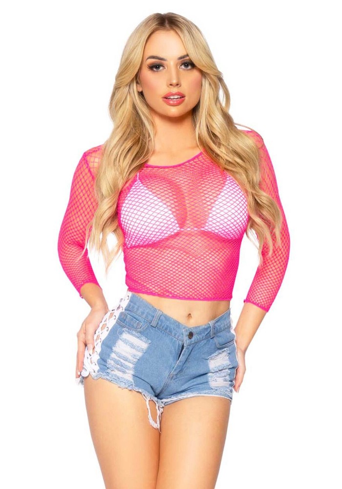 Сітчастий топ Leg Avenue Long Sleeves T-Shirts Neon Pink, One Size - зображення 1
