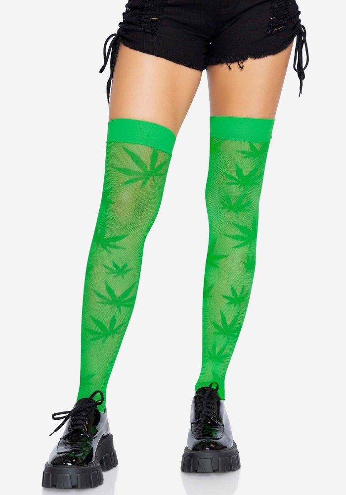 Панчохи з малюнком Leg Avenue 420 Net thigh highs Green - зображення 1