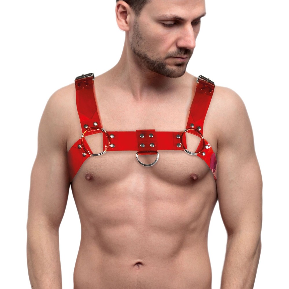 Чоловіча портупея на груди Feral Feelings - Bulldog Harness Red Trasparent - зображення 1