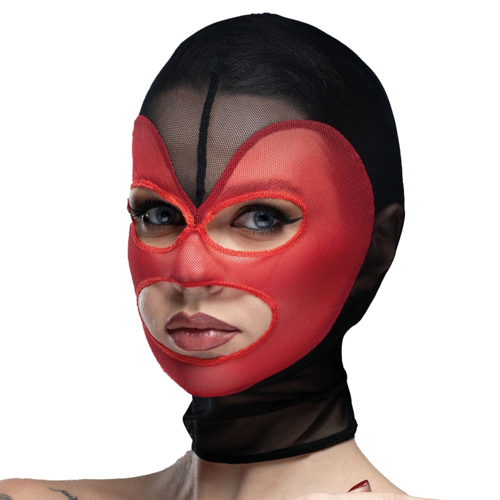 Маска серце сітка з відкритим ротом та очима Feral Feelings - Hearts Mask Black/Red - зображення 1