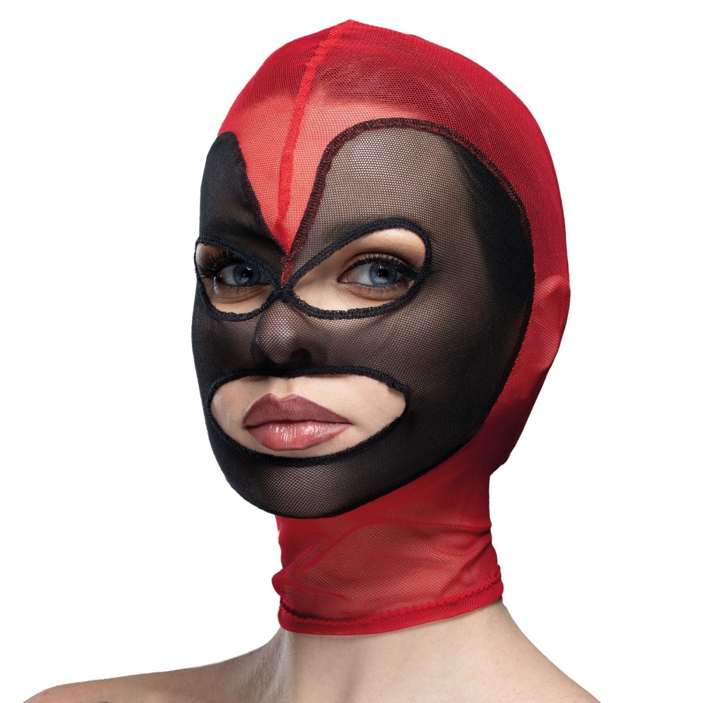 Маска серце сітка з відкритим ротом та очима Feral Feelings - Hearts Mask Red/Black - зображення 1