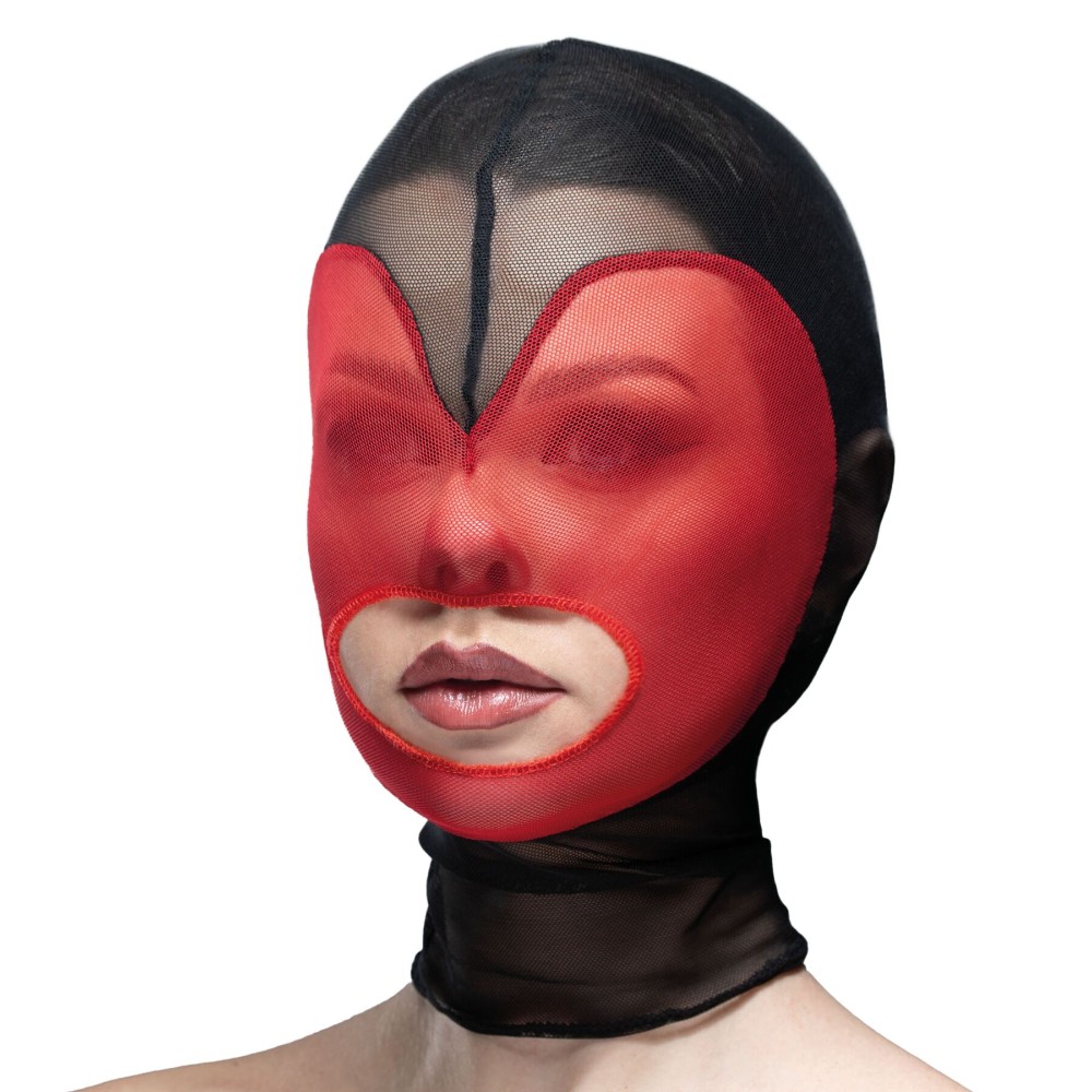 Маска серце сітка з відкритим ротом Feral Feelings - Hearts Mask Black/Red - зображення 1