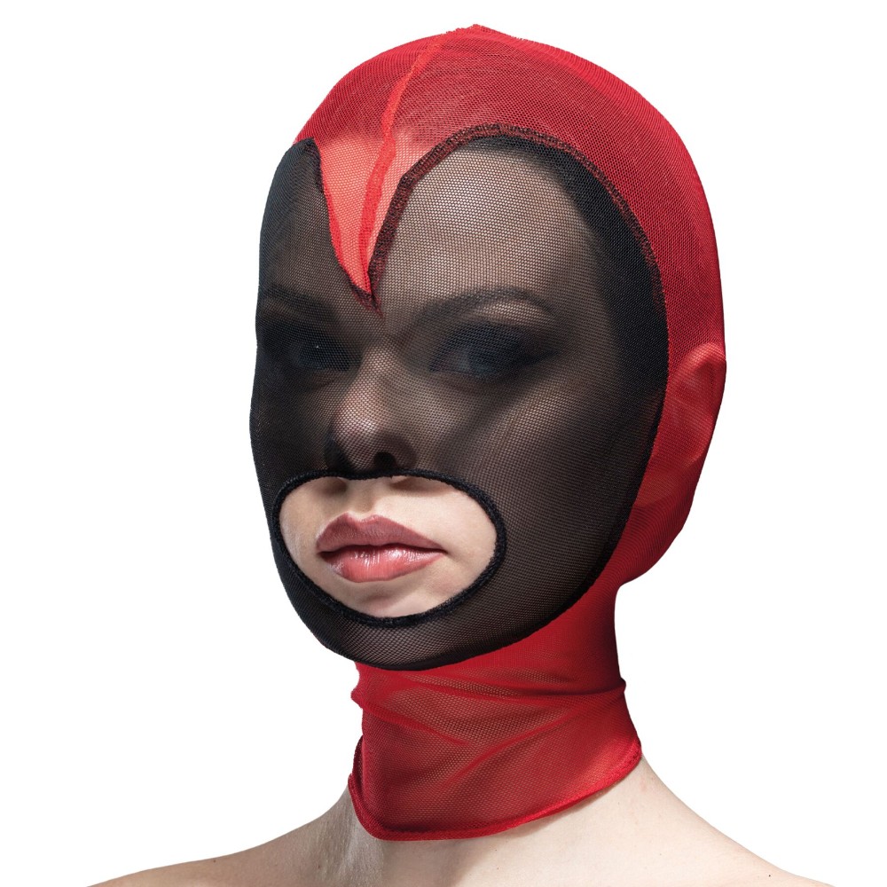 Маска серце сітка з відкритим ротом Feral Feelings - Hearts Mask Red/Black - зображення 1