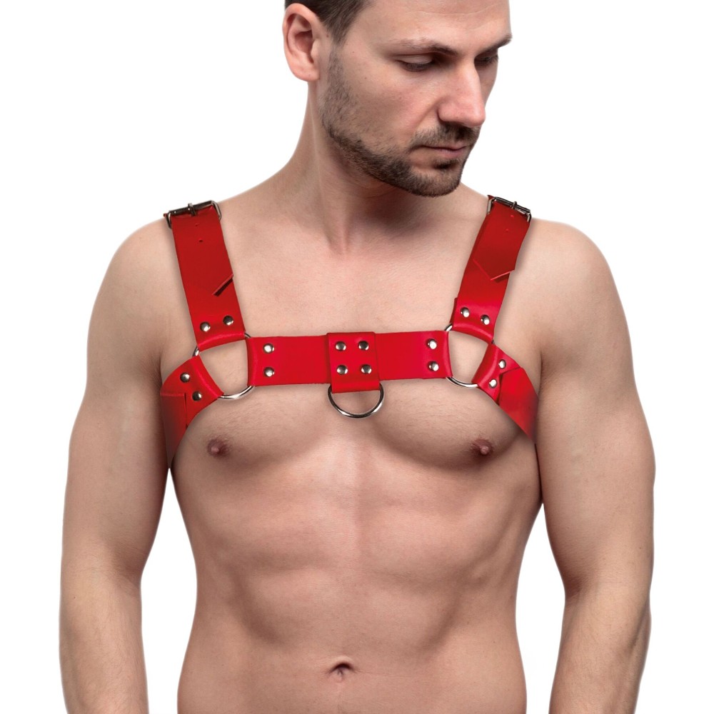 Чоловіча портупея на груди з натуральної шкіри Feral Feelings - Bulldog Harness Red - зображення 1