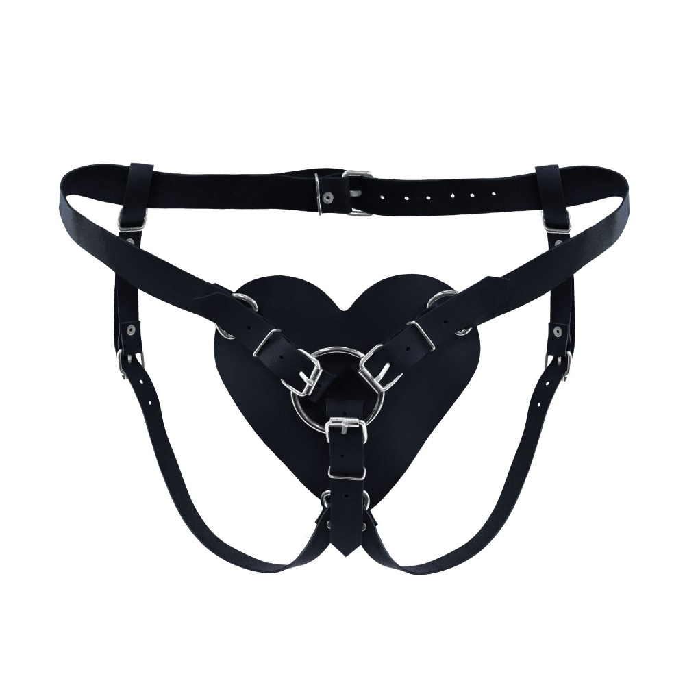 Трусики Серце для страпону з натуральної шкіри Feral Feelings - Hearts Strap-on Belt Black - зображення 1
