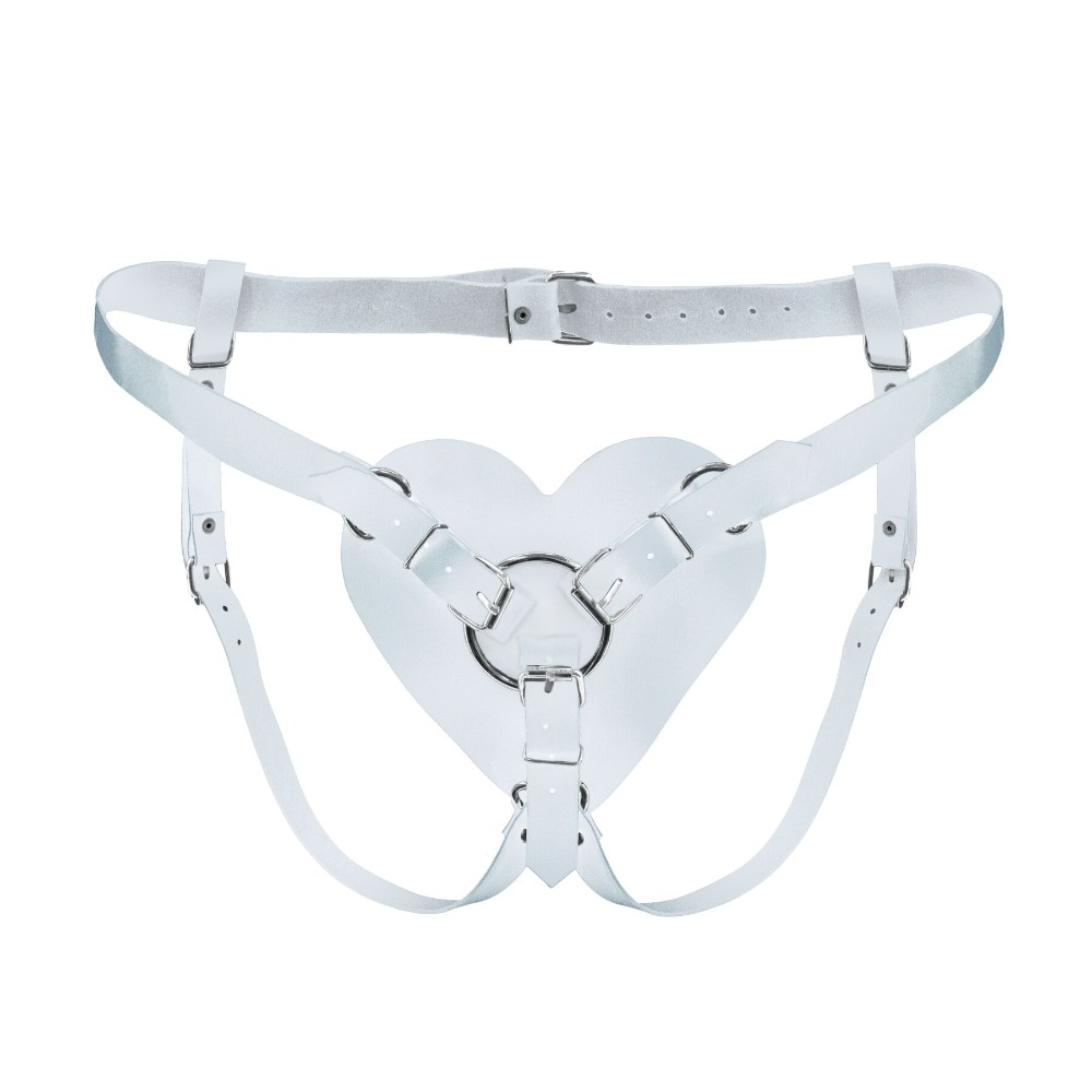 Трусики Серце для страпону з натуральної шкіри Feral Feelings - Hearts Strap-on Belt White - зображення 1