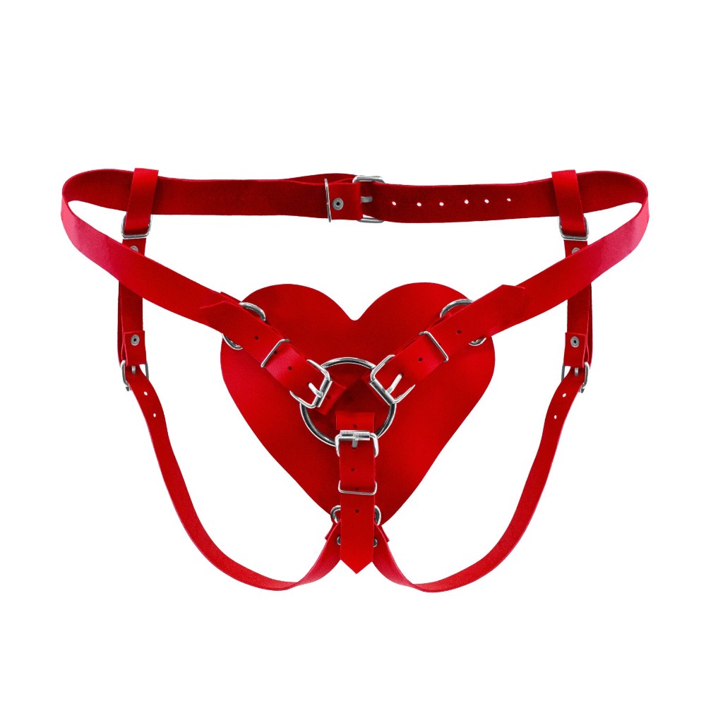 Трусики Серце для страпону з натуральної шкіри Feral Feelings - Hearts Strap-on Belt Red - зображення 1