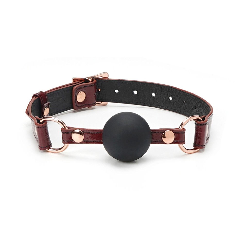 Силіконовий кляп Liebe Seele Wine Red Ball Gag, діаметр кульки 4,3 см, ремінь із натуральної шкіри - зображення 1