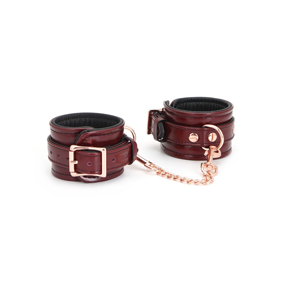 Шкіряні наручники Liebe Seele Wine Red Wrist Cuffs, знімний ланцюжок-кріплення - зображення 1