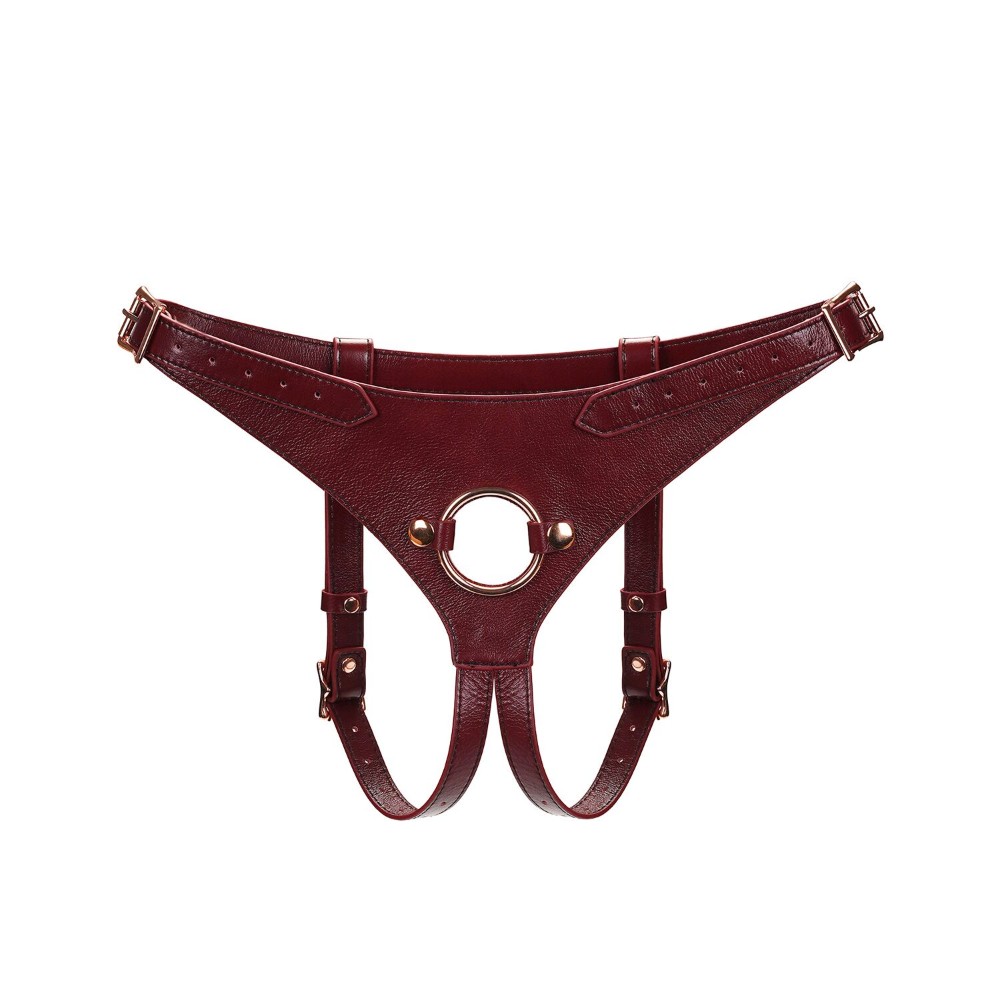 Шкіряні трусики для страпона Liebe Seele Wine Red Strap on Harness, універсальний розмір - зображення 1