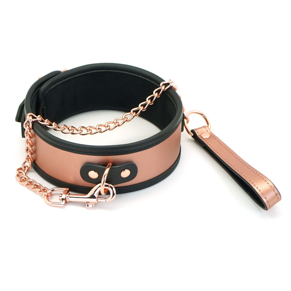 Широкий нашийник з повідцем Liebe Seele Rose Gold Memory Collar with Leash, натуральна шкіра - зображення 1