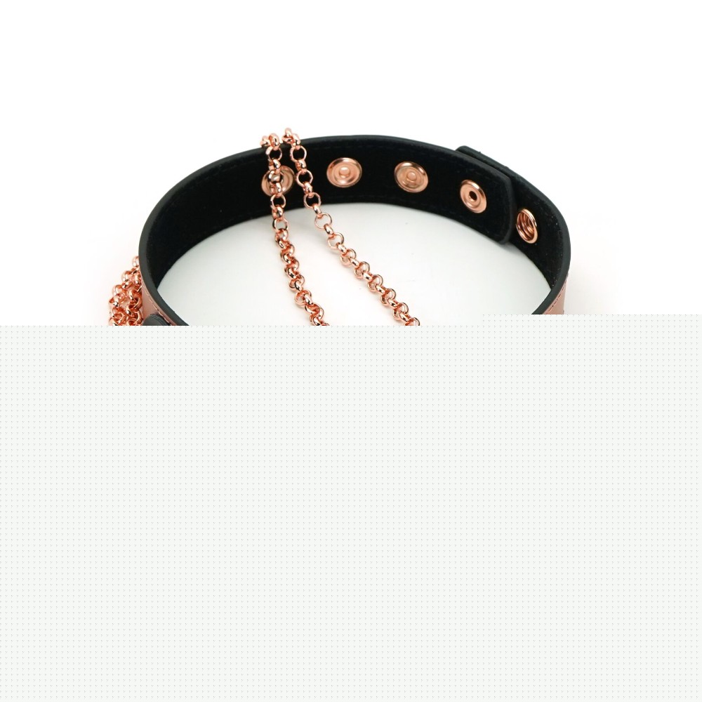 Нашийник із затискачами для сосків Liebe Seele Rose Gold Memory Collar with Nipple Clamps, шкіра - зображення 1