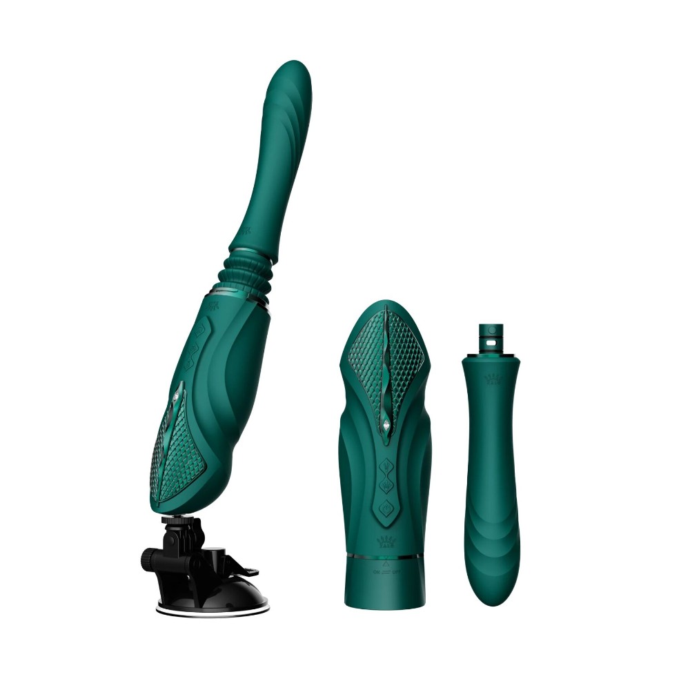 Компактна смарт секс-машина Zalo – Sesh Turquoise Green, 2 насадки, пульт ДК, кристал Swarovski - зображення 1