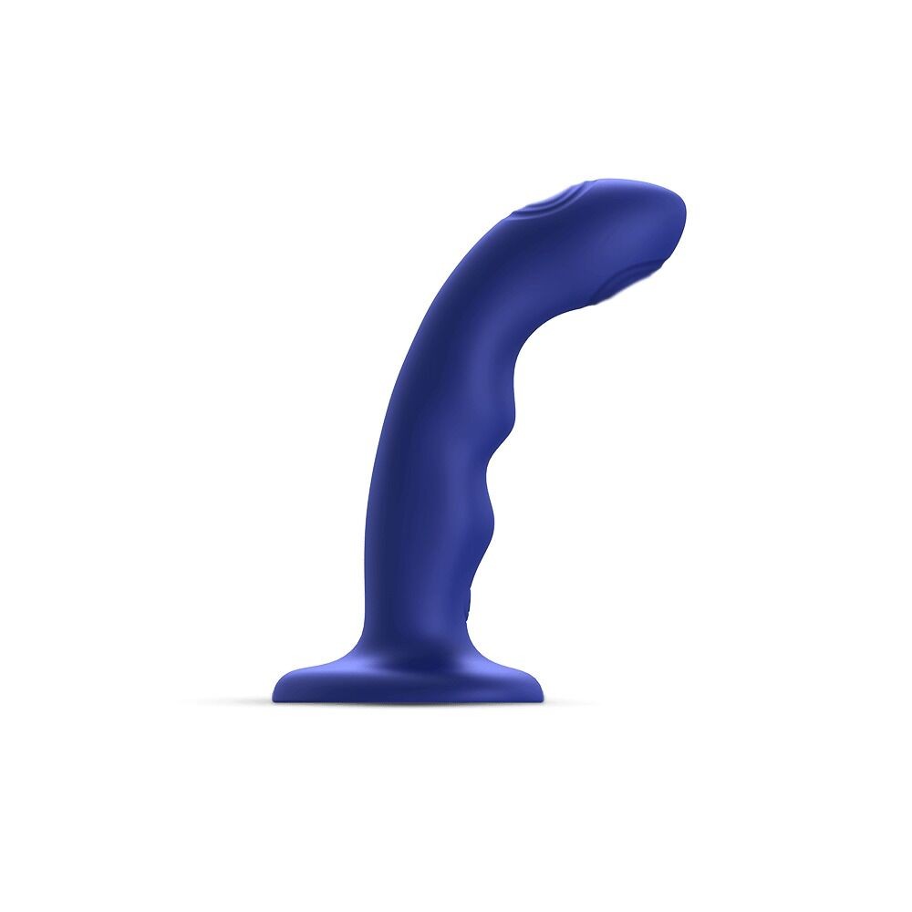 Насадка для страпона з подвійною точковою пульсацією Strap-On-Me TAPPING DILDO WAVE – NIGHT BLUE, М - зображення 1