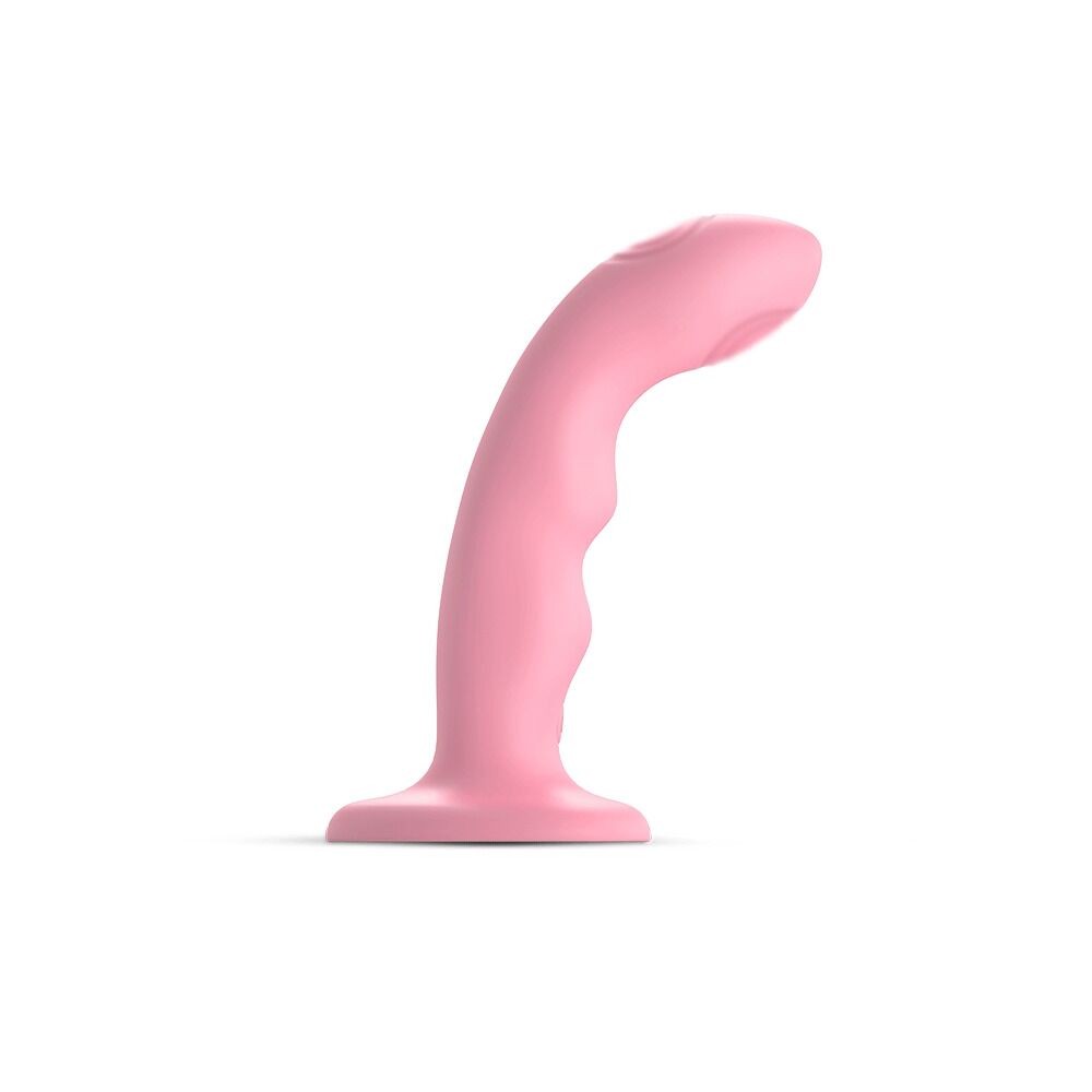 Насадка для страпона з подвійною точковою пульсацією Strap-On-Me TAPPING DILDO WAVE – CORAL PINK, М - зображення 1