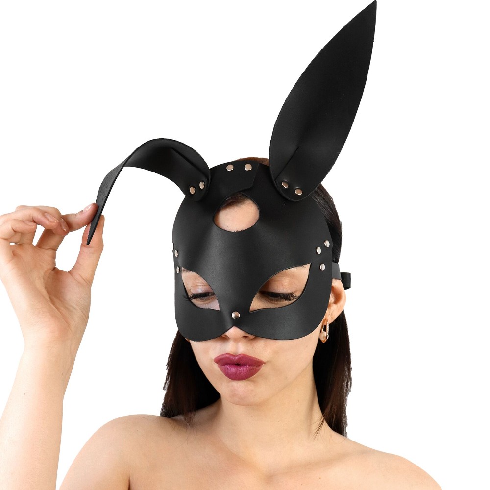 Шкіряна маска Зайчика Art of Sex - Bunny mask, колір Чорний - зображення 1