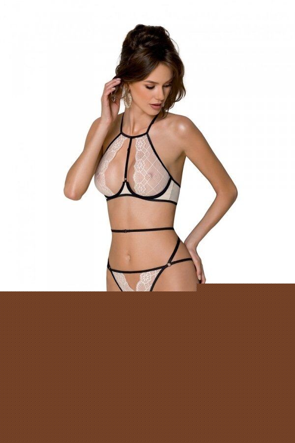 Комплект білизни Passion CHIKA SET, S/M, cream, топ, трусики - зображення 1