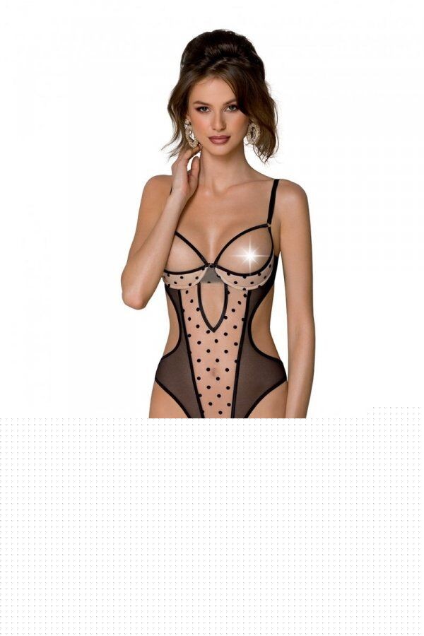 Еротичне боді Passion MARINA BODY, XXL/XXXL, beige, з відкритими чашками - зображення 1