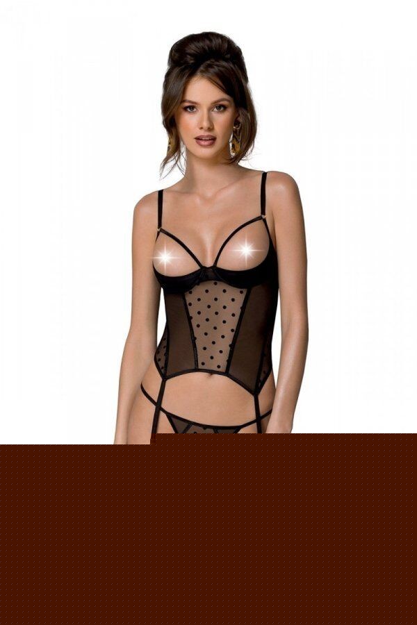 Корсет Passion MARINA CORSET, XXL/XXXL, black, з відкритими чашками - зображення 1