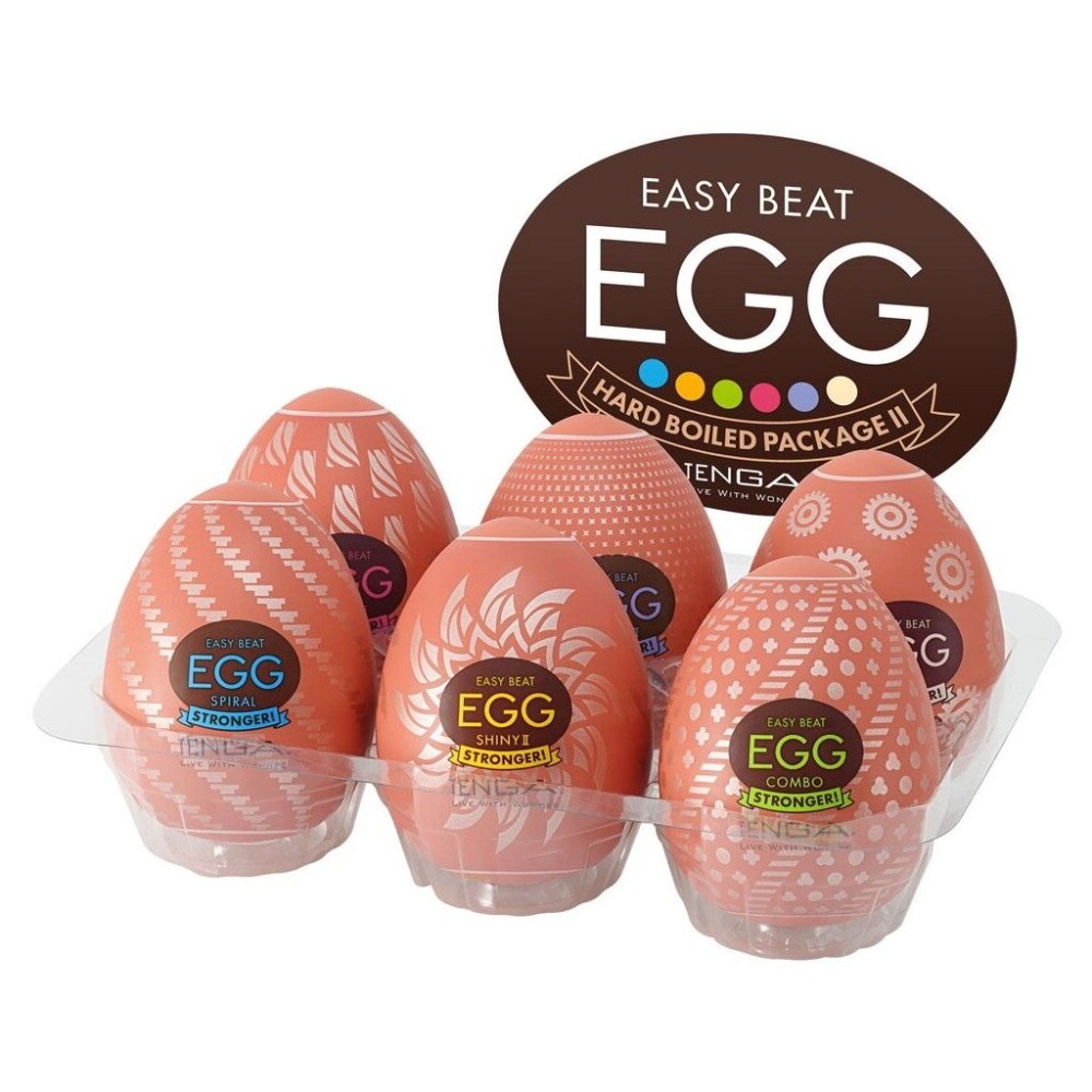 Набір мастурбаторів-яєць Tenga Egg Hard Boilded II Pack (6 яєць), щільний TPE, опукла текстура - зображення 1