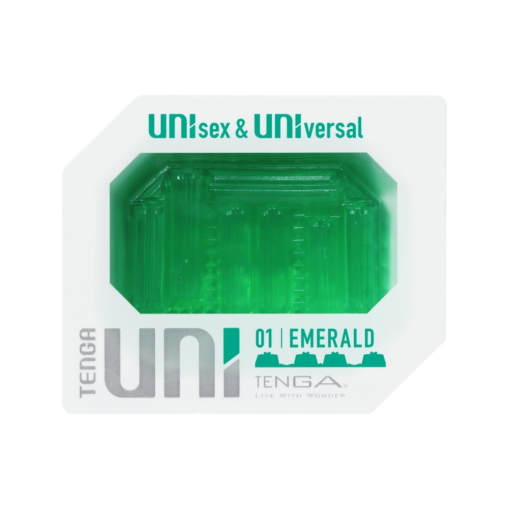 Унісекс-стимулятор Tenga UNI Emerald, зелений, з геометричним рельєфом, лубрикант у комплекті - зображення 1