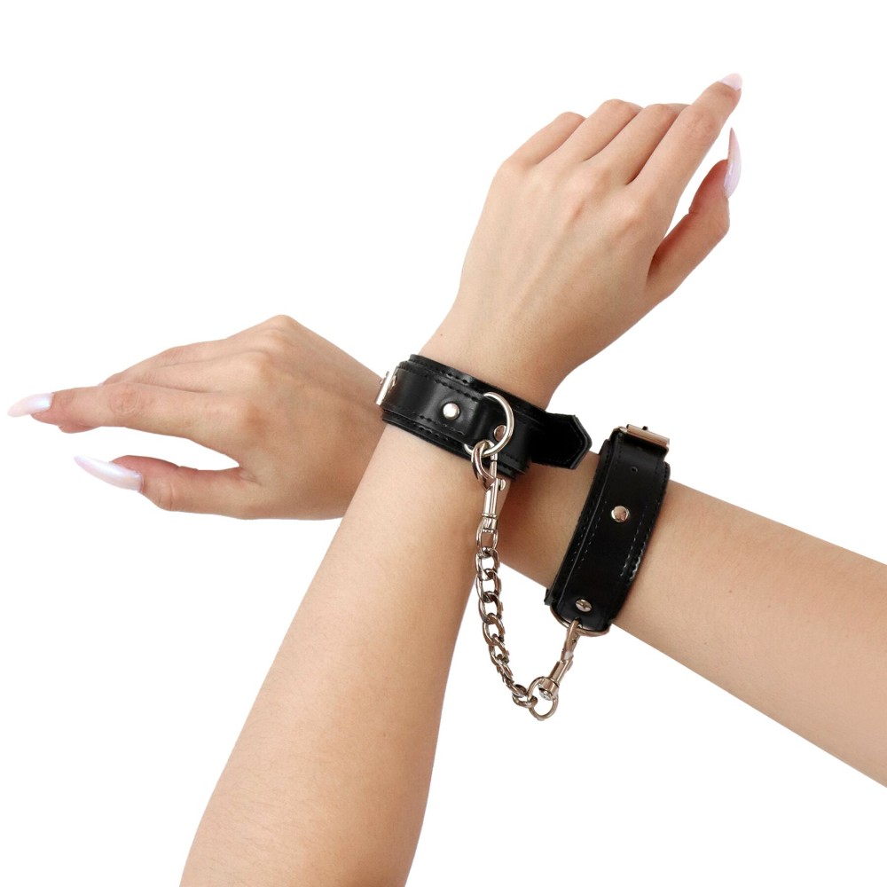 Наручники із екошкіри Art of Sex - Handcuffs Emoji, колір чорний - зображення 1