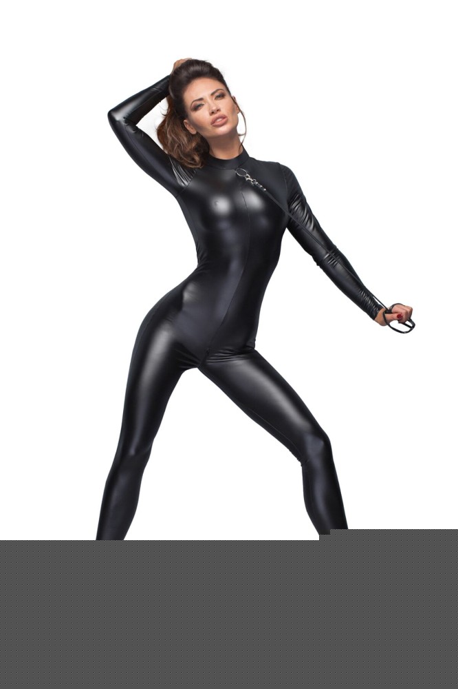 Комбінезон Noir Handmade F162 Powerwetlook overall with leash and two-way zipper, M, мокрий ефект - зображення 1