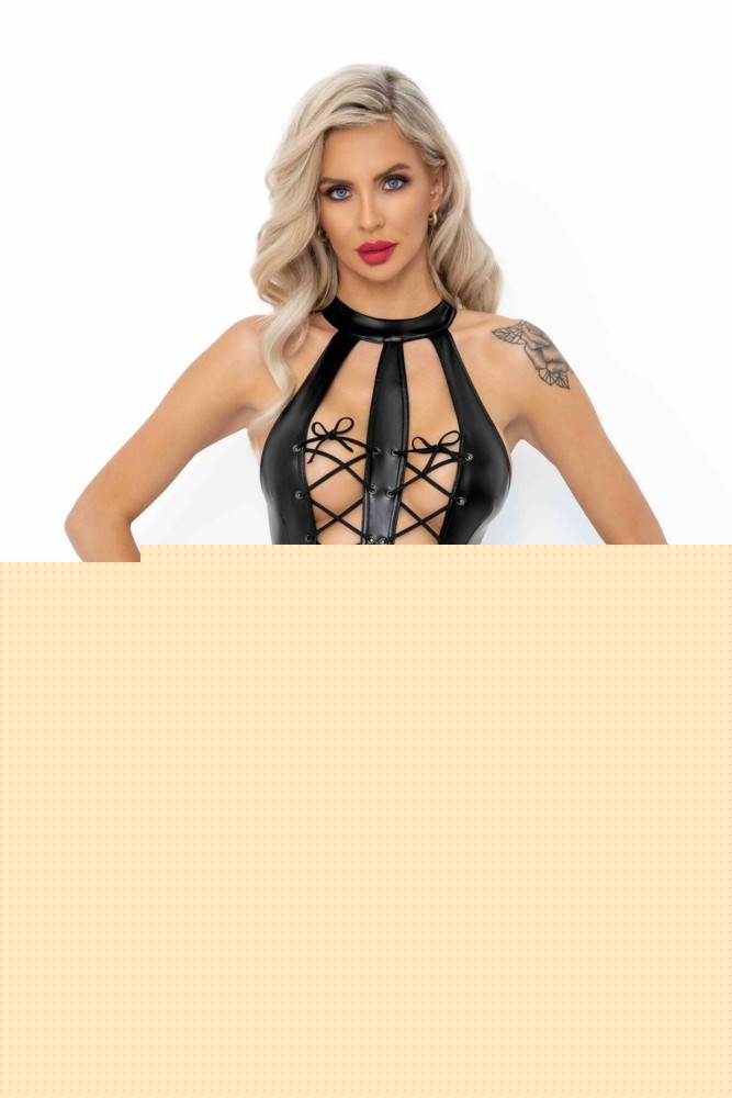 Сукня з мокрим ефектом Noir Handmade F291 Powerwetlook dress with double lace-up front, XL - зображення 1
