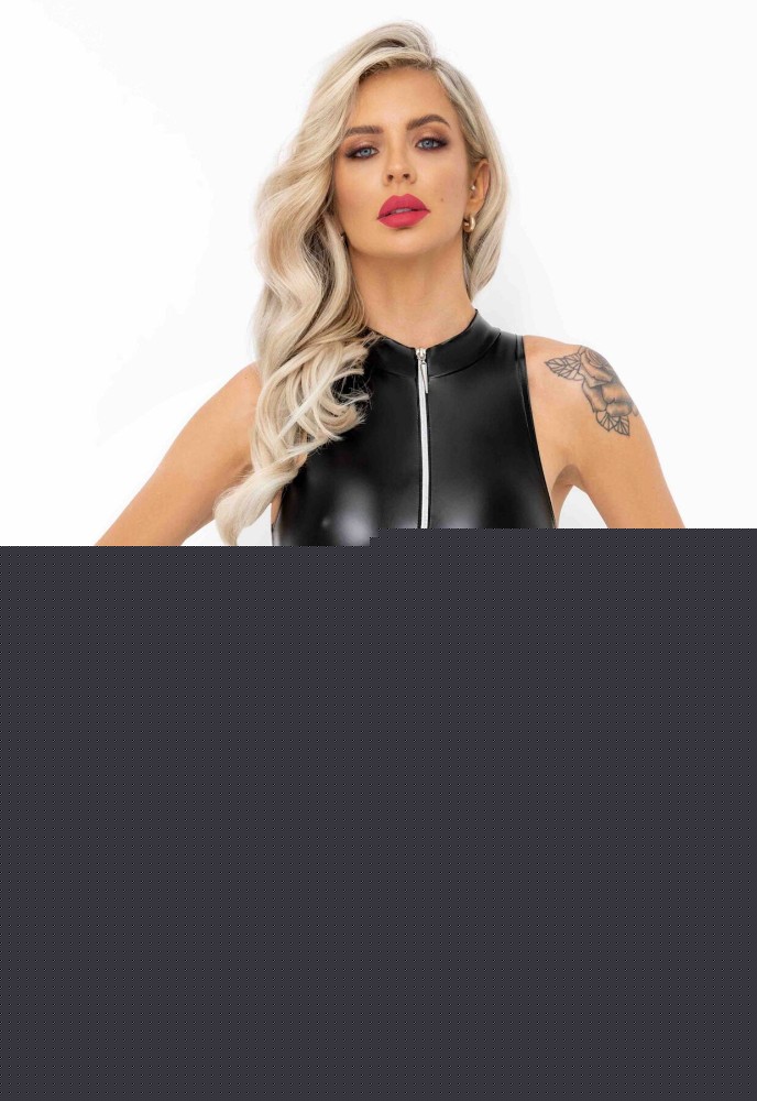 Боді з мокрим ефектом Noir Handmade F294 Powerwetlook bodysuit with front zipper, 3XL - зображення 1