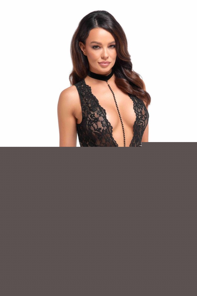 Боді Noir Handmade F297 Libido, XXL, чорне, мереживо, низ під латекс, відкритий доступ, гартери - зображення 1