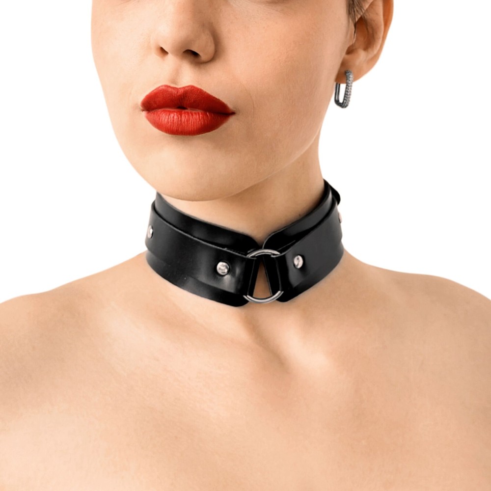 БДСМ-нашийник з кільцем Art of Sex - Martina Collar with ring, натуральна шкіра,  колір чорний - зображення 1