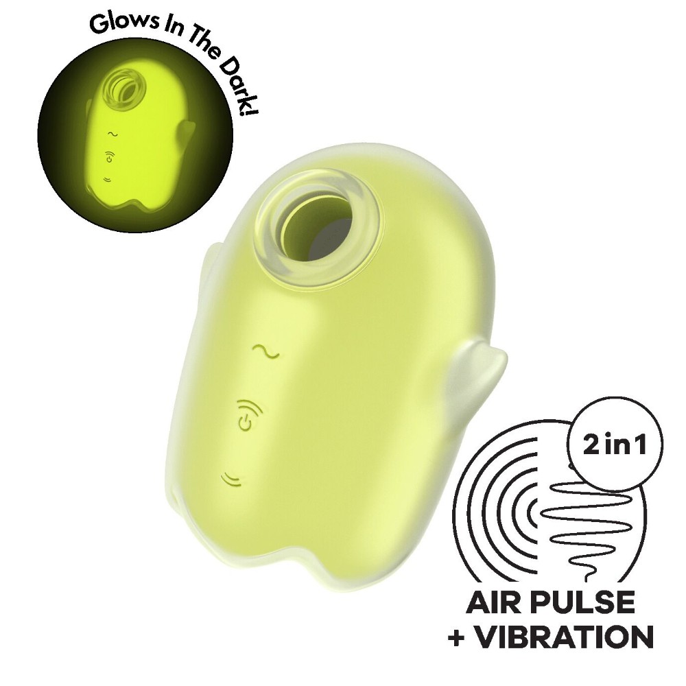 Вакуумний кліторальний стимулятор з вібрацією Satisfyer Glowing Ghost Yellow, світиться в темряві - зображення 1