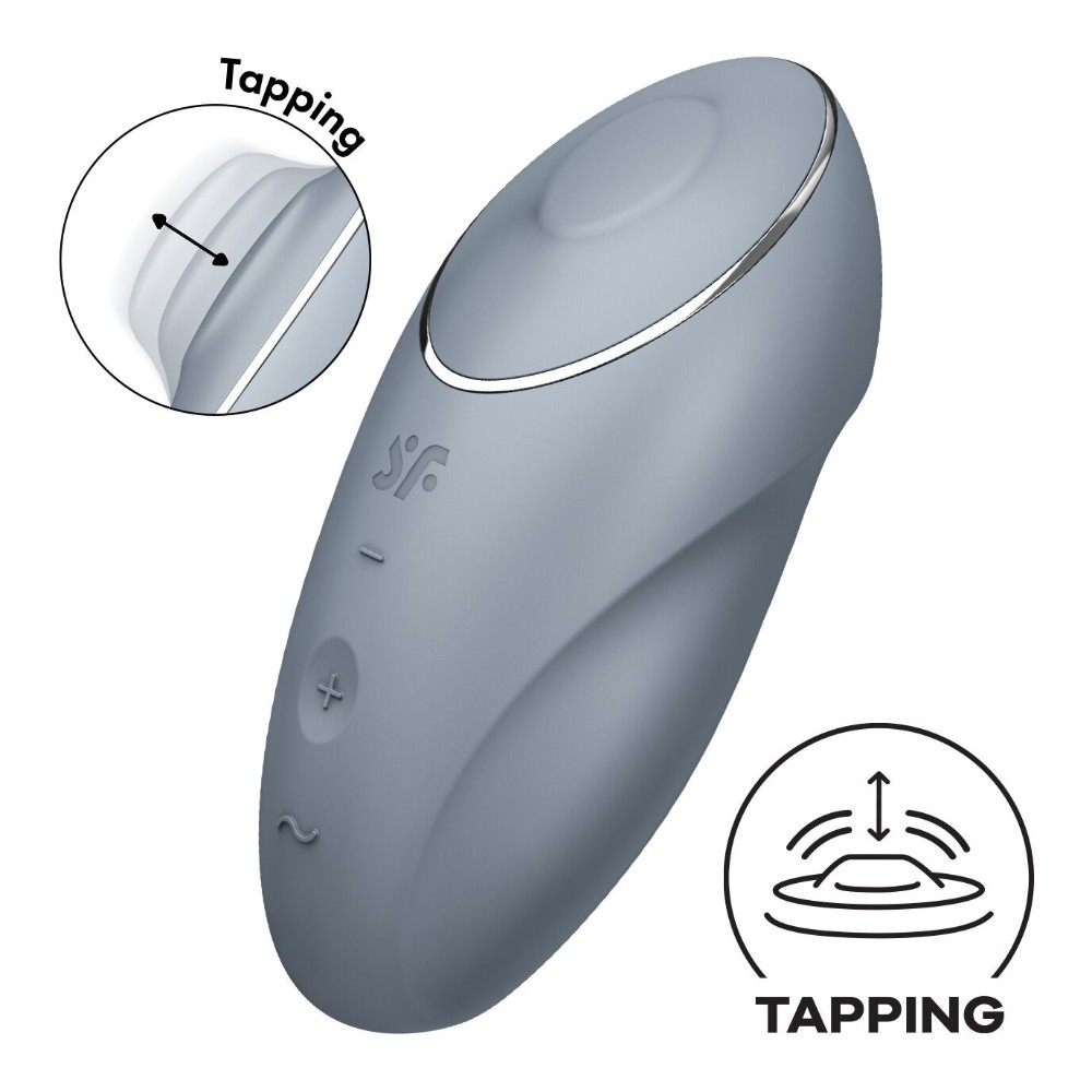 Вібростимулятор-пульсатор Satisfyer Tap & Climax 1 Bluegrey, ефект постукування пальцем, 2 мотори - зображення 1