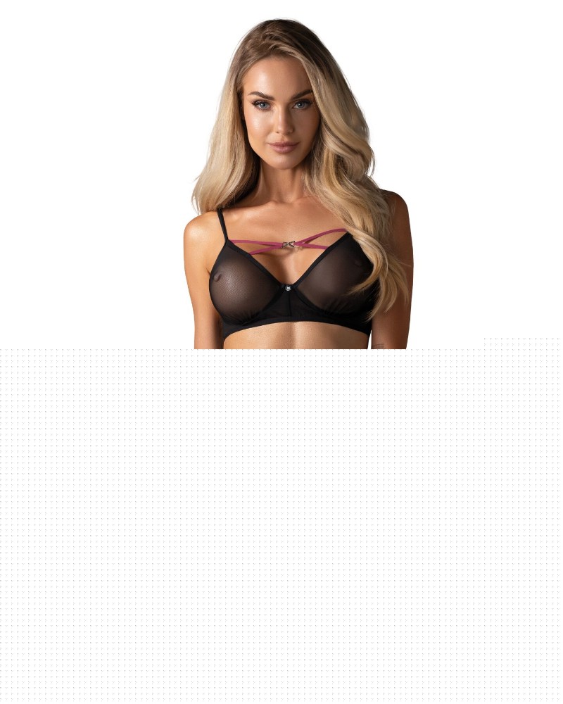 Комплект Obsessive Novenes 3-pcs set, M/L, прозорий ліф на кісточках, стрінги, пояс - зображення 1