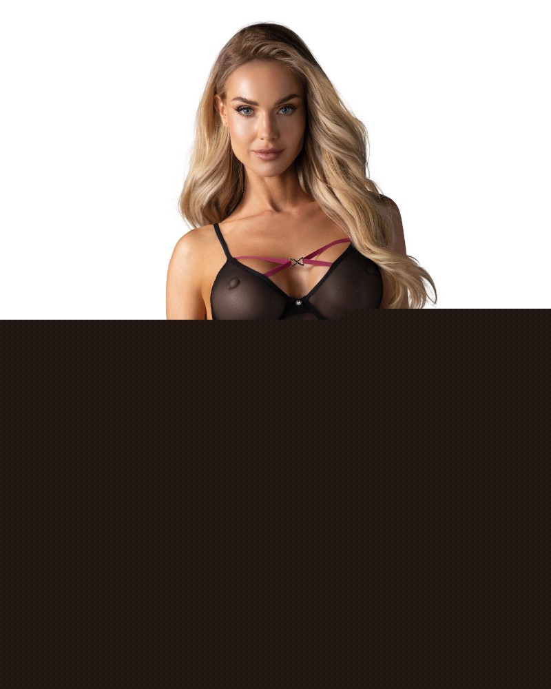 Пеньюар Obsessive Novenes chemise & thong, XL/2XL, обтислий, прозорий, зі стрепами, стрінги в компле - зображення 1