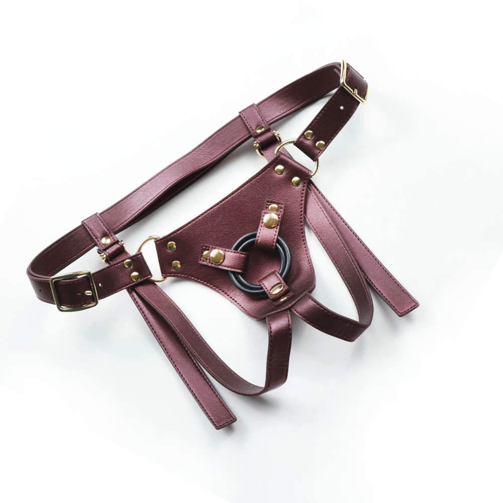 Трусики для страпона Strap-On-Me Harness Generous Aubergine, One Size, штучна шкіра, регульовані ремені, змінні кріплення для дилд - зображення 1