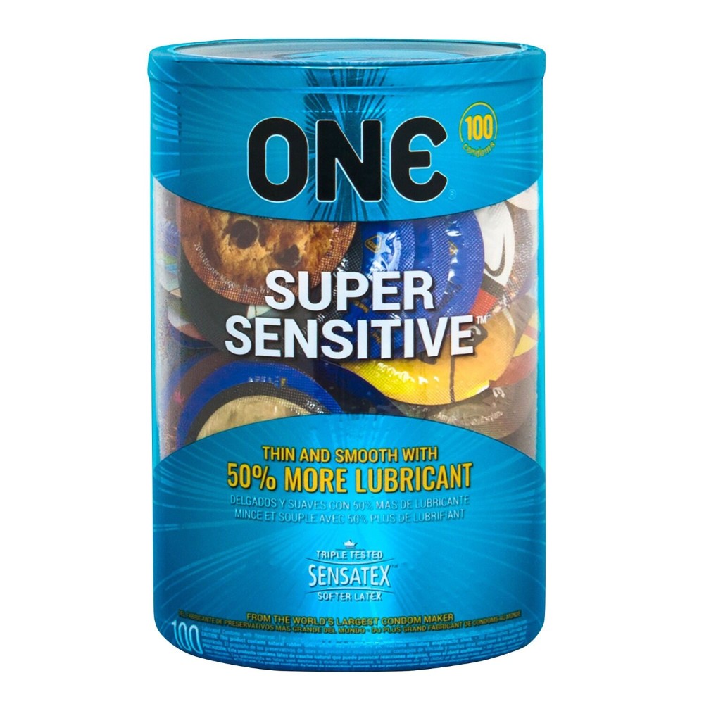 Набір презервативів ONE Super Sensitive, 100 шт, гладенькі, з додатковою змазкою, паковання-тубус - зображення 1