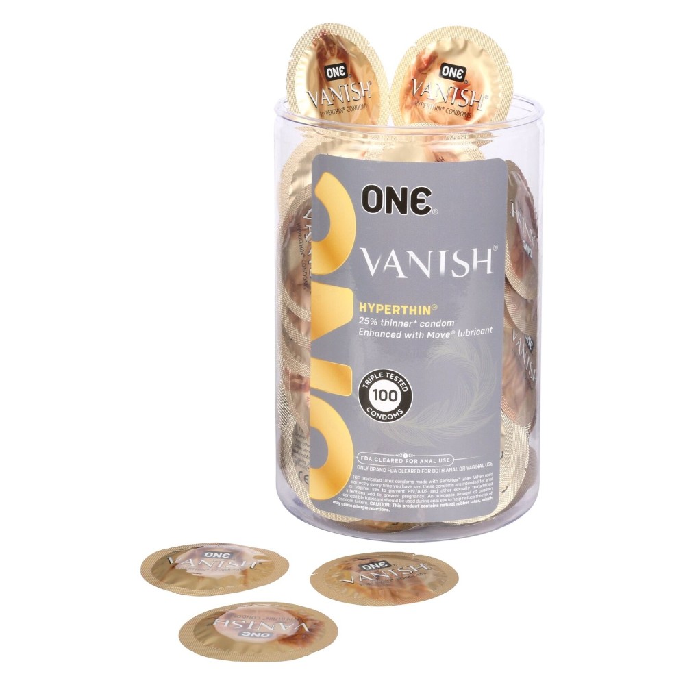 Набір презервативів ONE Vanish Hyperthin, 100 шт, ультратонкі, зі змазкою, паковання-тубус - зображення 1