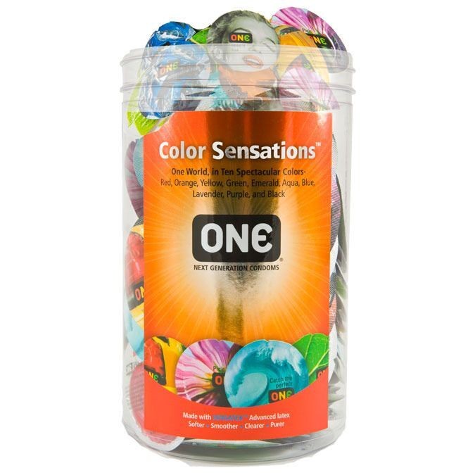 Набір презервативів ONE Color Sensations, 100 шт, кольорові, 10 кольорів, зі змазкою, паковання-тубус - зображення 1