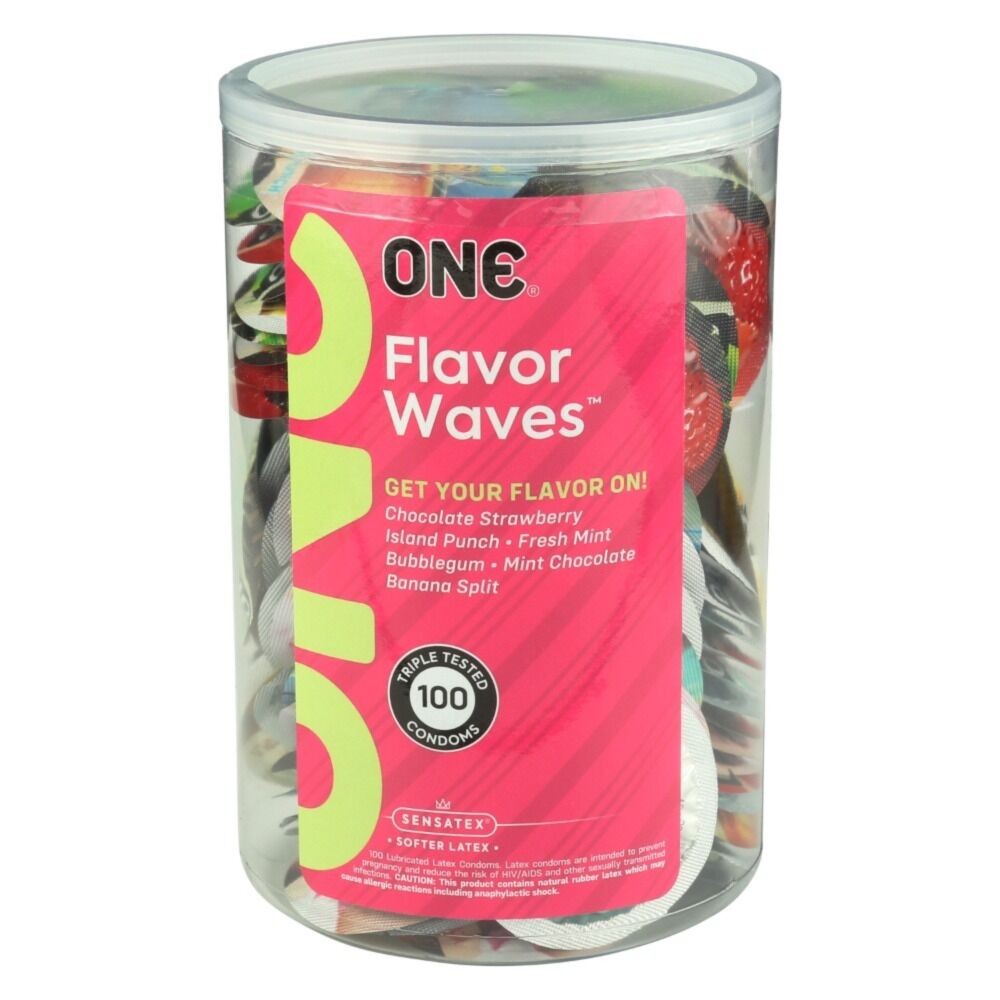 Набір ароматизованих презервативів ONE FlavorWaves, 100 шт, 6 ароматів, 6 кольорів, паковання-тубус - зображення 1